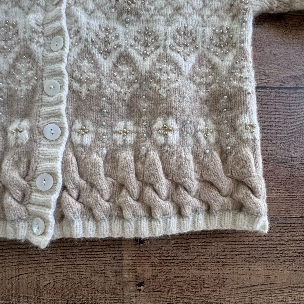Marisa Christina Lambswool Blend Cardigan Sweater Beige Taupe MEDIUM VINTAGE